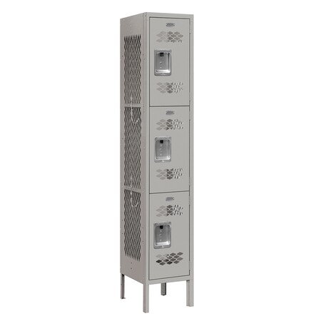 Salsbury Industries 3 Tier Vented Locker, 12"Wx66"Hx12"D, 3 Door, Gray, Assembled 73152GY-A